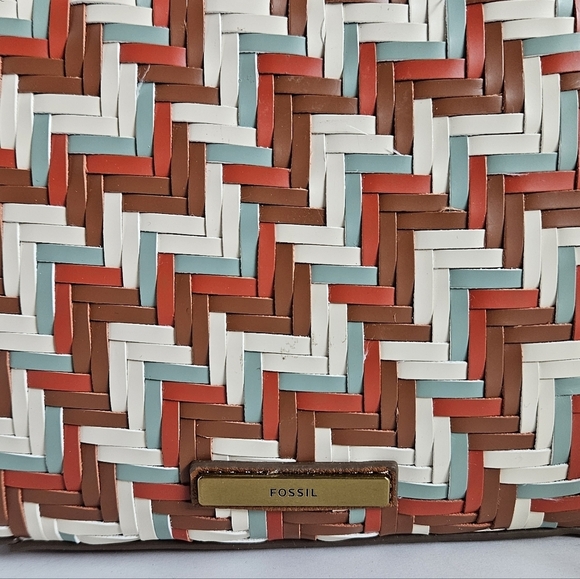 FOSSIL BRYCE CROSSBODY/CLUTCH WOVEN DESIGN BROWN CREAM RUST - Picture 8 of 10